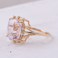 6.09 Ct Cushion Natural Kunzite 14K Gold Ring