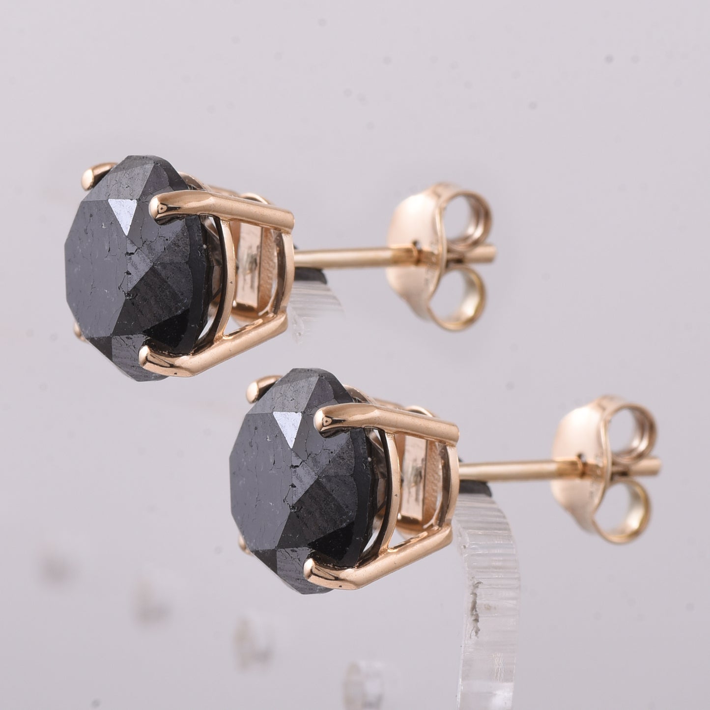 6.57 Ct Round Black Diamond 14K Gold Earrings