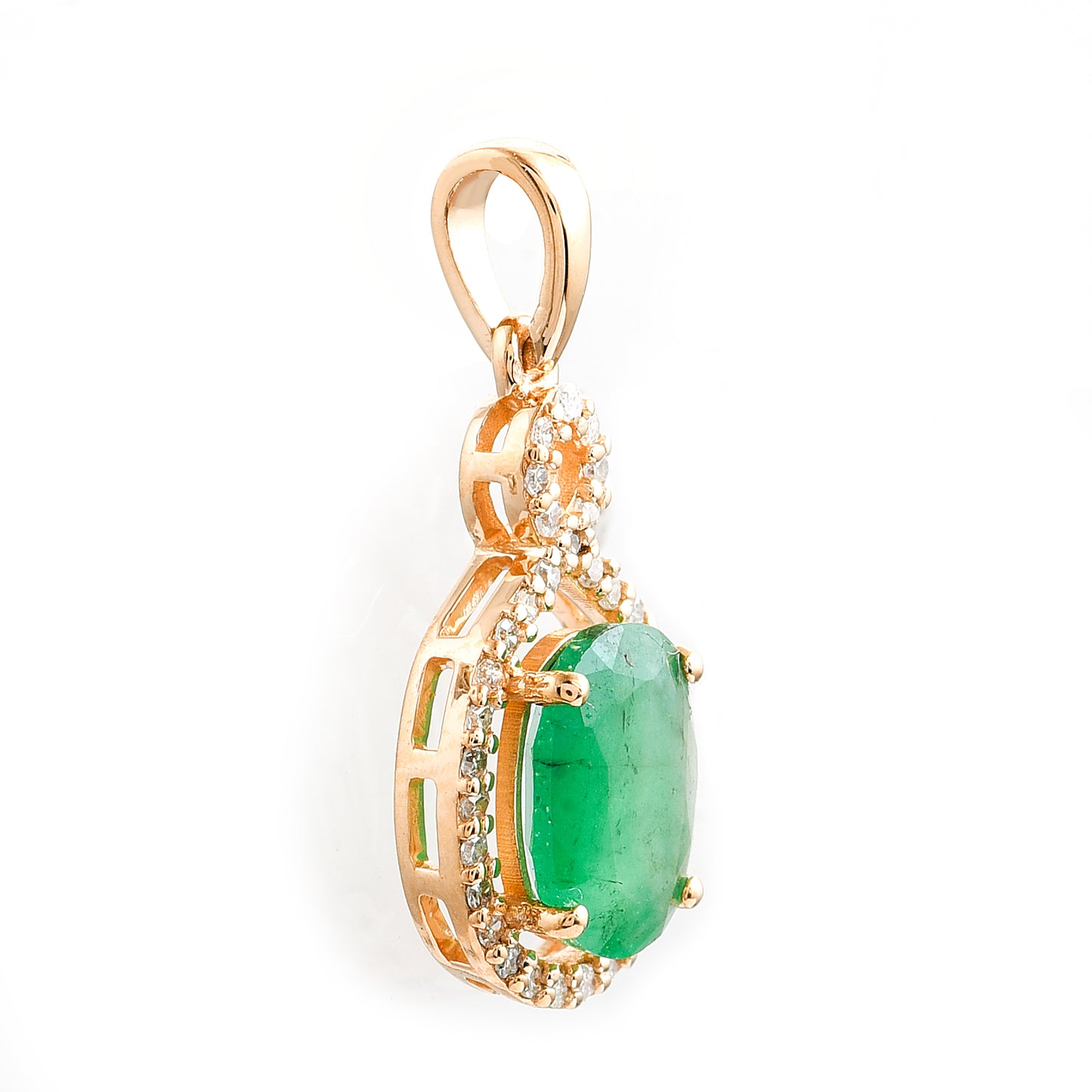 1.08 Ct Oval Mixed Cut Natural Emerald 14K Gold Pendant