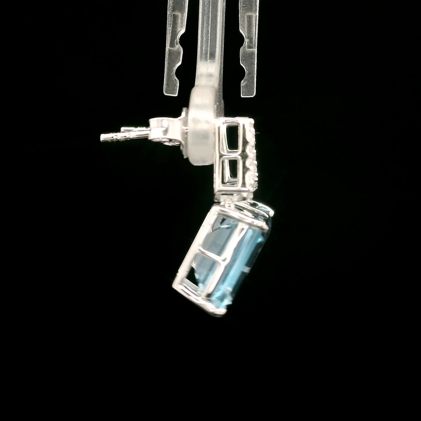 8.82 Ct Octagon Blue Topaz, White Zircon 925 Sterling Silver Earrings