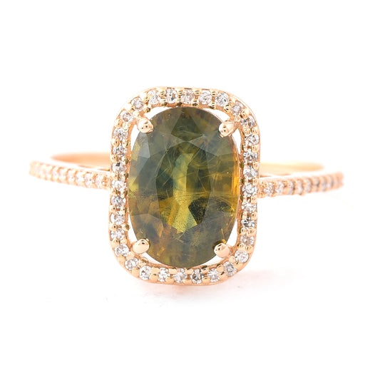 3.12 Ct Oval Mixed Cut Natural Bi-Coloured Sapphire 14K Gold Ring