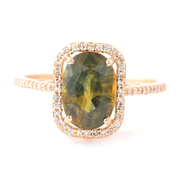 3.12 Ct Oval Mixed Cut Natural Bi-Coloured Sapphire 14K Gold Ring