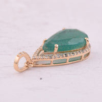 3.44 Ct Pear Mixed Cut Natural Emerald 14K Gold Pendant