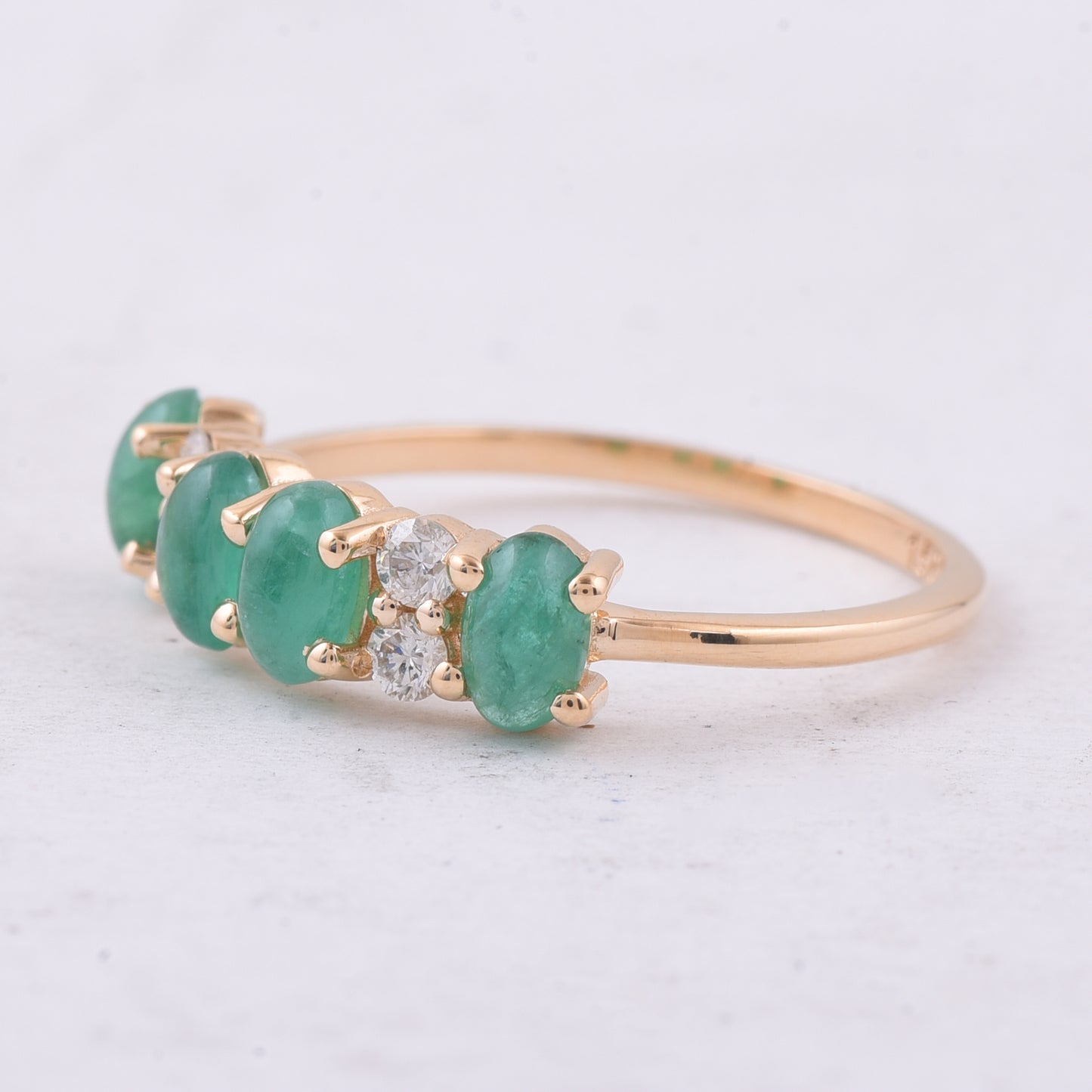 1.28 Ct Oval Cabochon Cut Natural Emerald 14K Gold Ring
