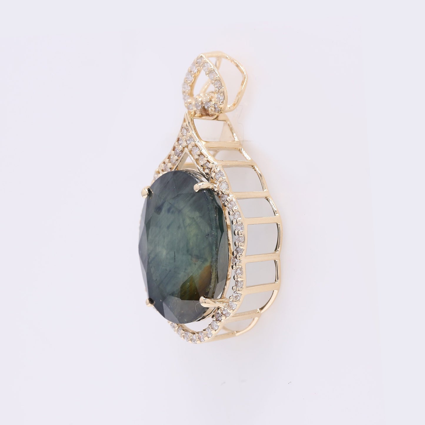 9.34 Ct Oval Mixed Cut Natural Sapphire 14K Gold Pendant