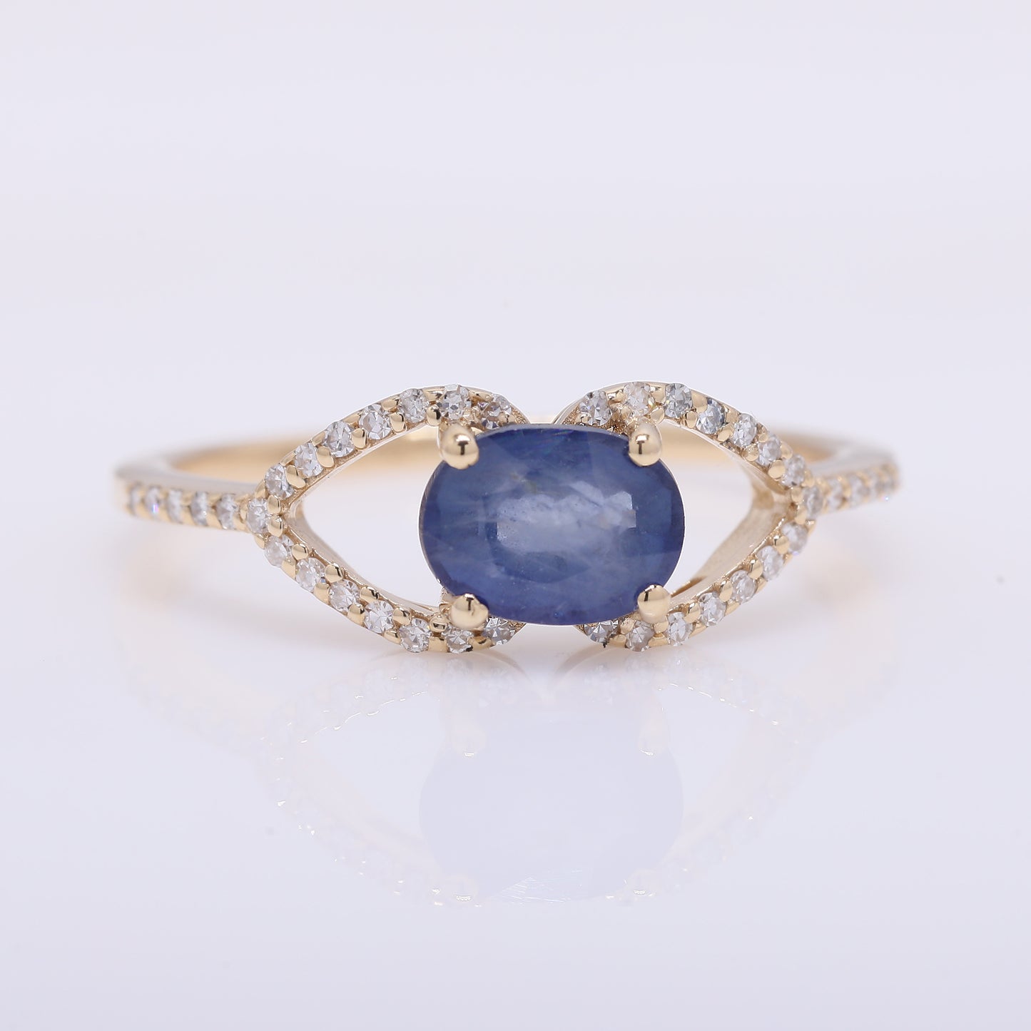 1.30 Ct Oval Mixed Cut Natural Sapphire 14K Gold Ring