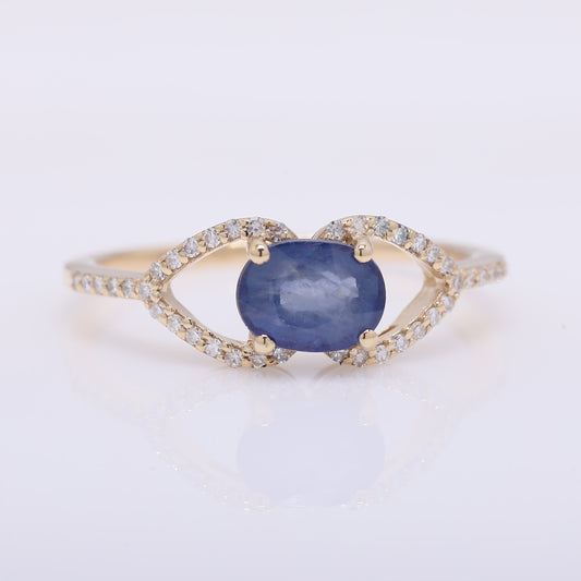 1.30 Ct Oval Mixed Cut Natural Sapphire 14K Gold Ring