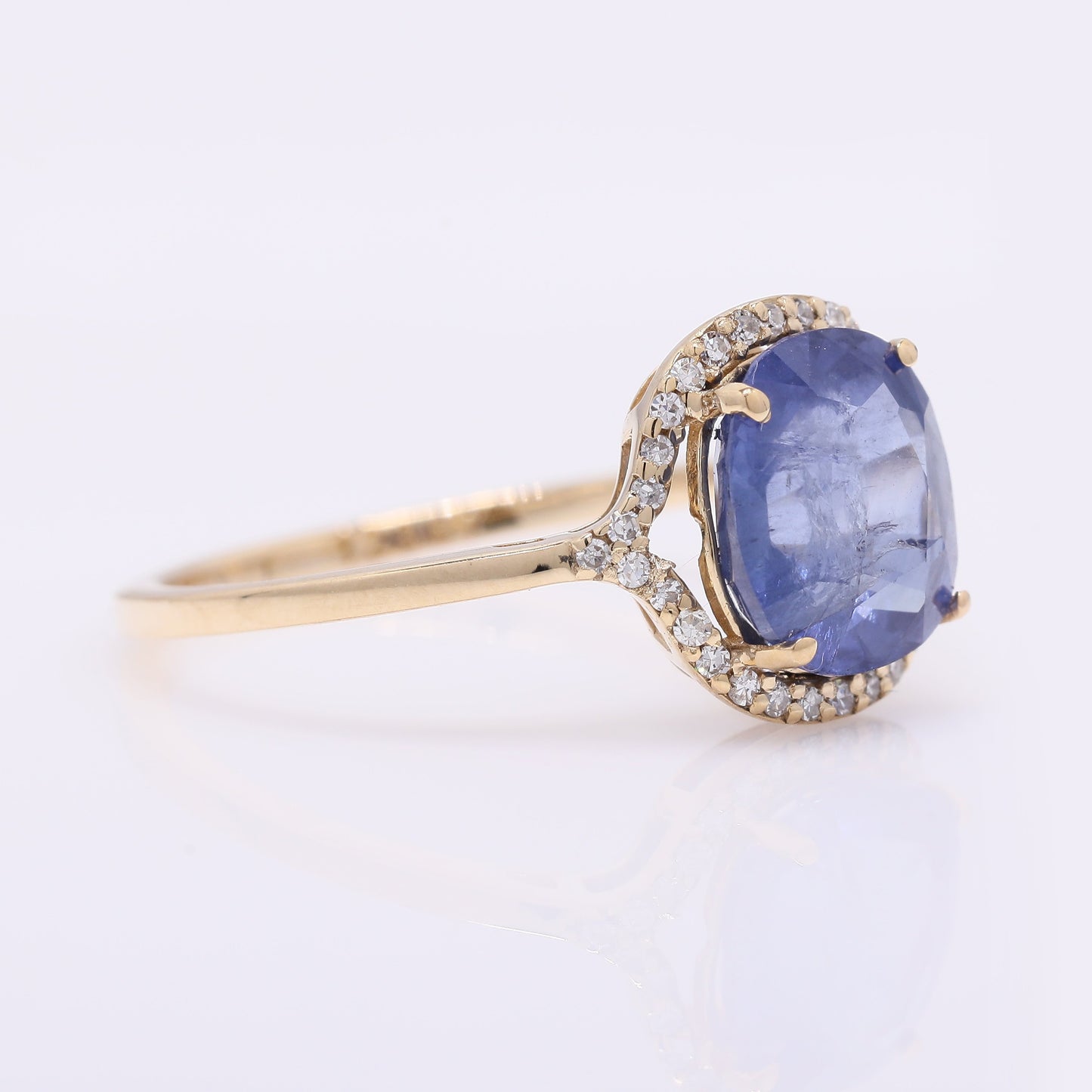 3.18 Ct Oval Mixed Cut Natural Sapphire 14K Gold Ring