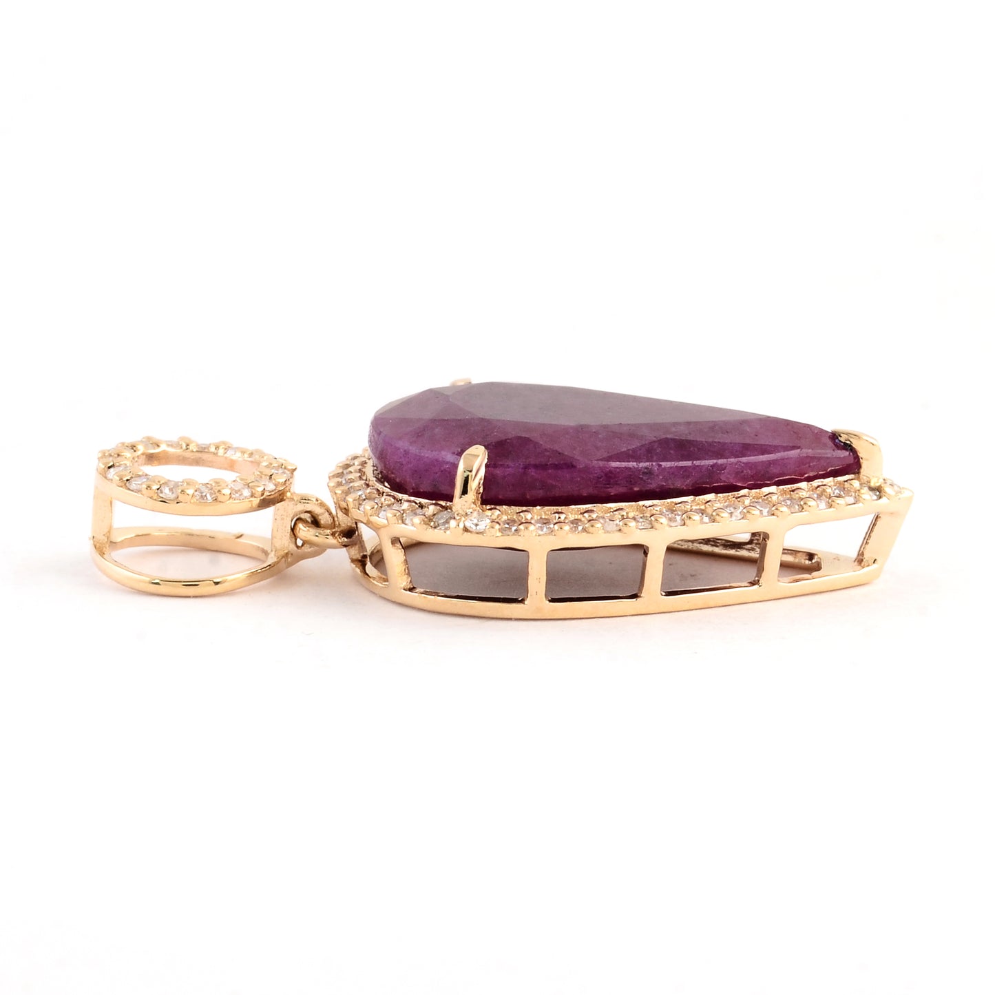 5.97 Ct Pear Mixed Cut Natural Corundum Ruby 14K Gold Pendant