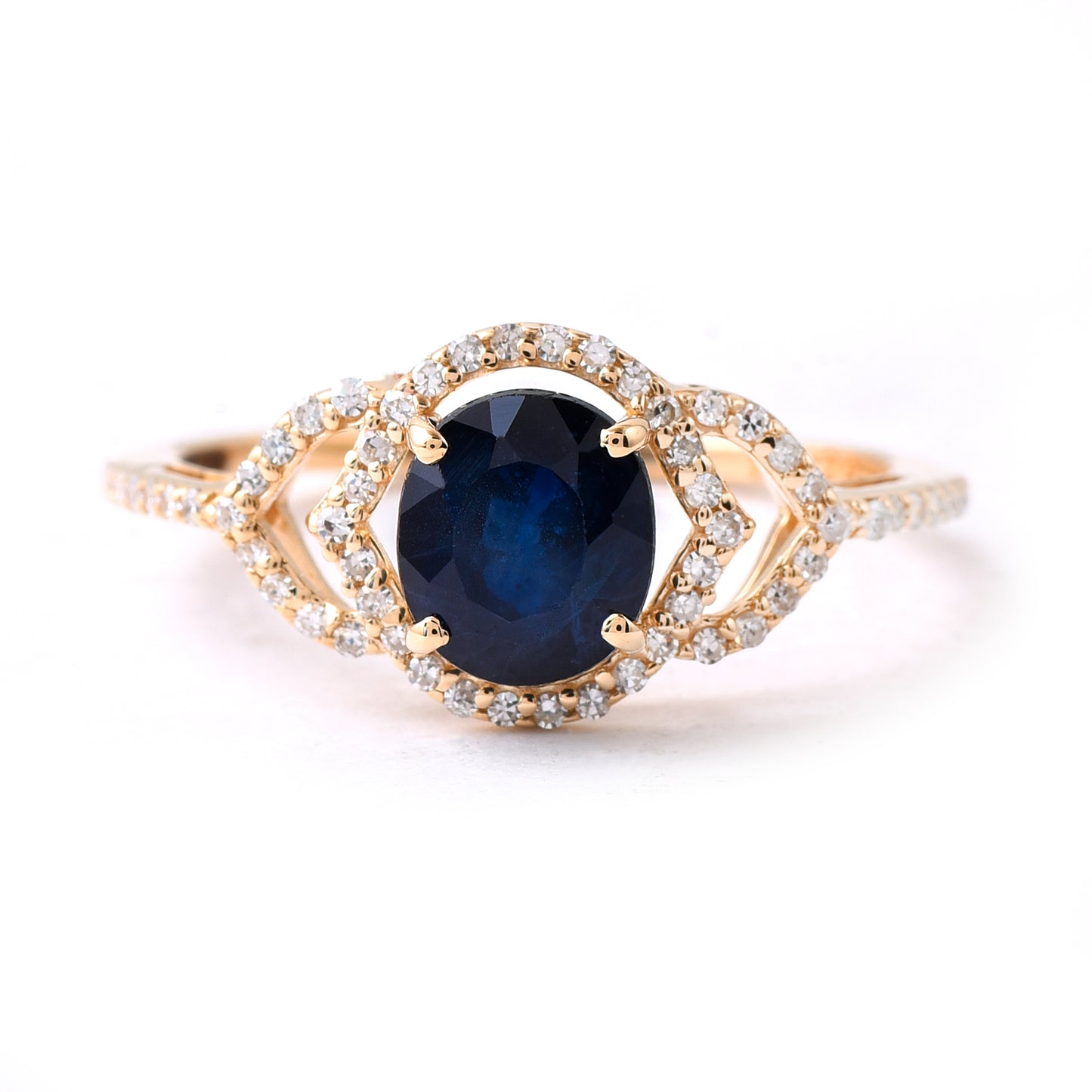 1.92 Ct Oval Mixed Cut Natural Sapphire 14K Gold Ring