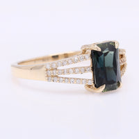 2.14 Ct Octagon Step Cut Natural Bi-Coloured Sapphire 14K Gold Ring