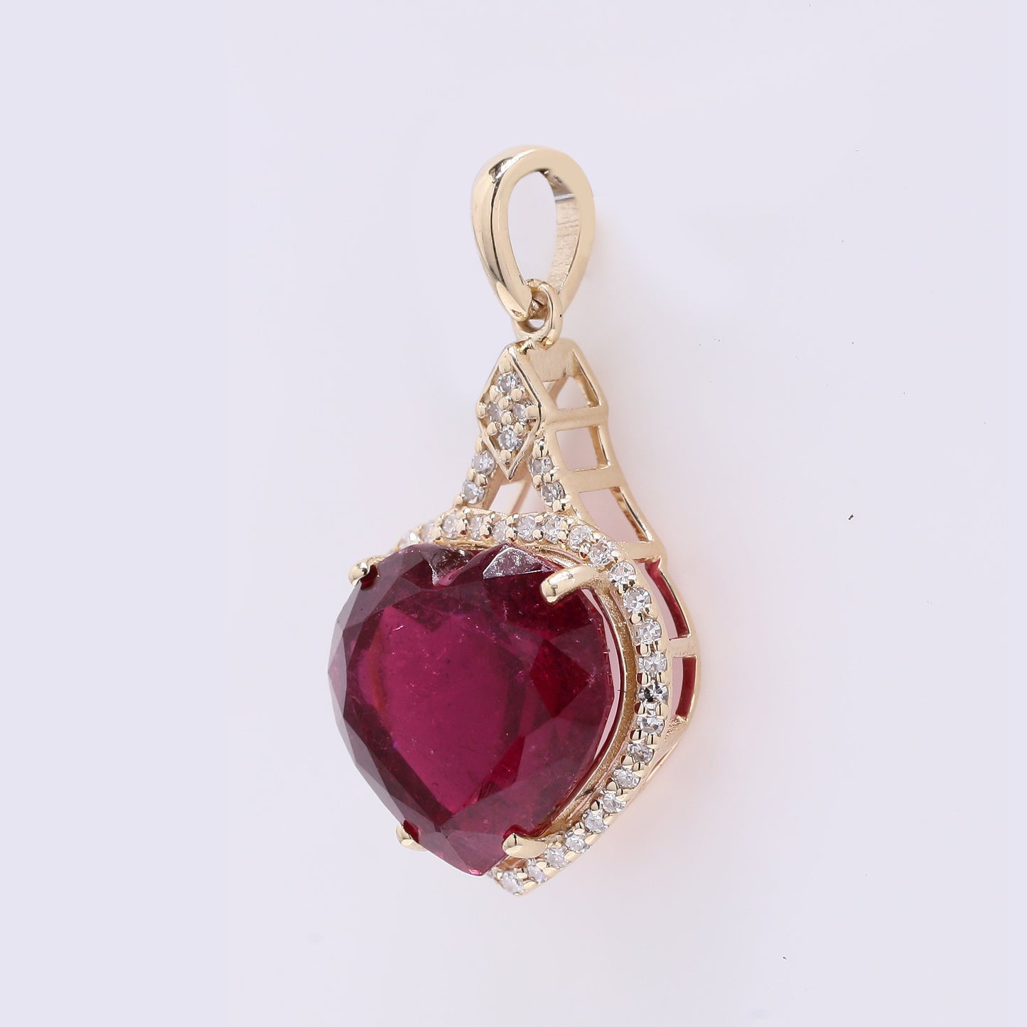 5.17 Ct Heart Mixed Cut Natural Rubellite 14K Gold Pendant