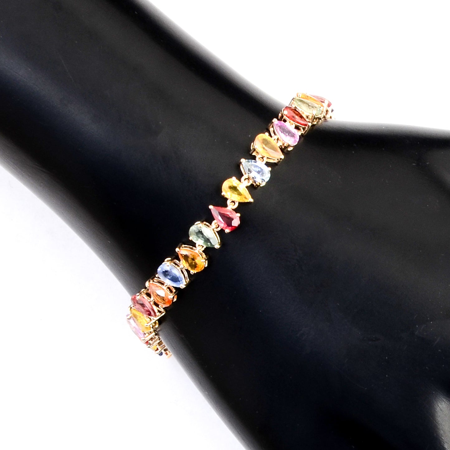 8.42 Ct Pear Multi Sapphire 14K Gold Braclet