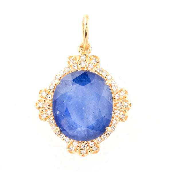 4.54 Ct Oval Mixed Cut Natural Sapphire 14K Gold Pendant