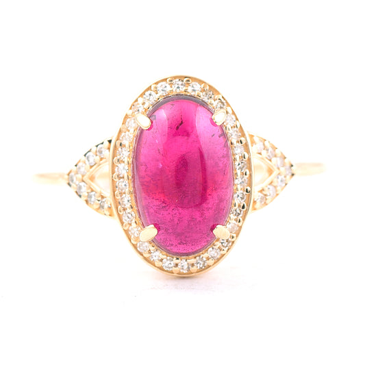 2.79 Ct Oval Cabochon Cut Natural Rubellite 14K Gold Ring