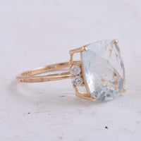 4.88 Ct Cushion Natural Aquamarine 14K Gold Ring
