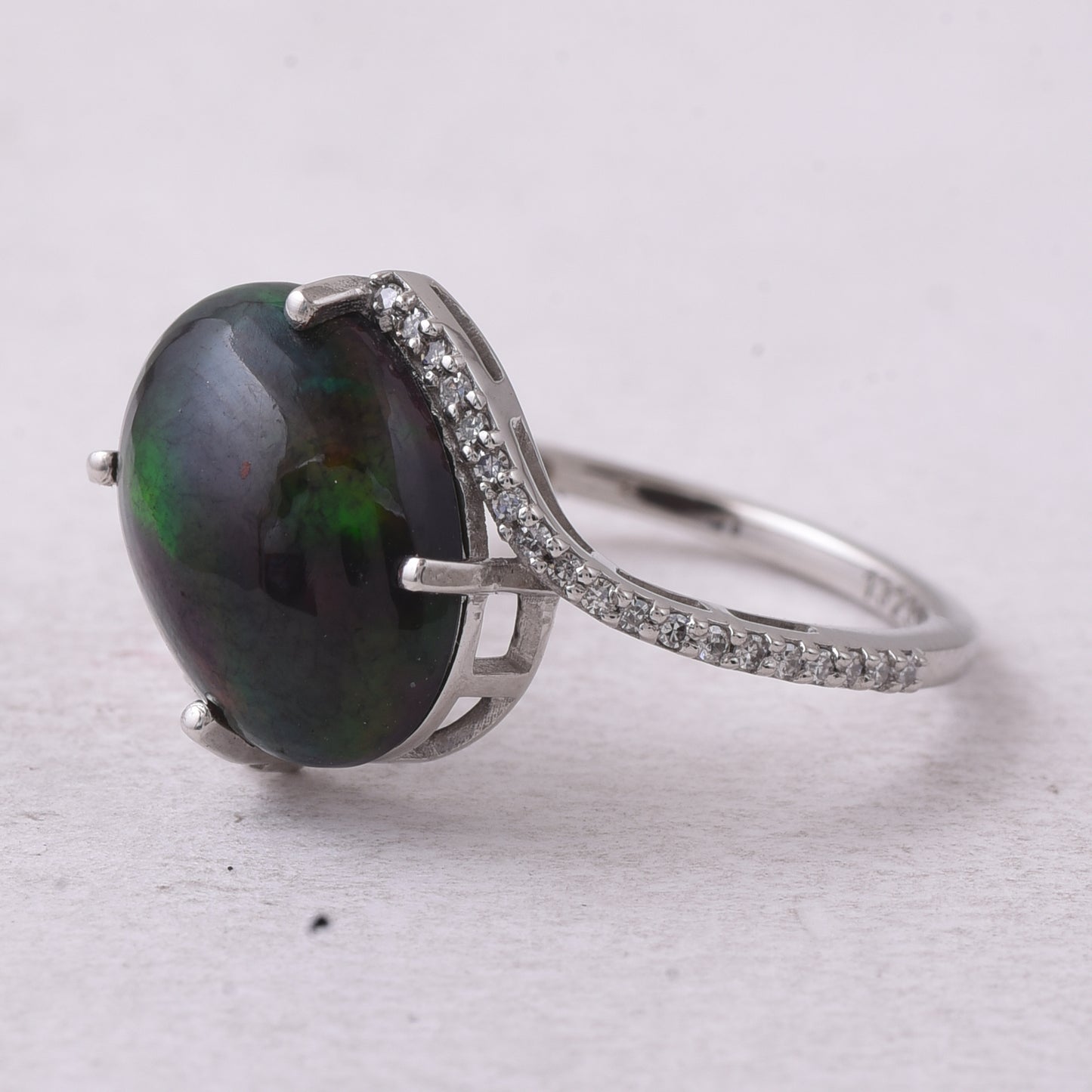 2.92 Ct Oval Cabochon Cut Natural Black Opal 950 Platinum Ring