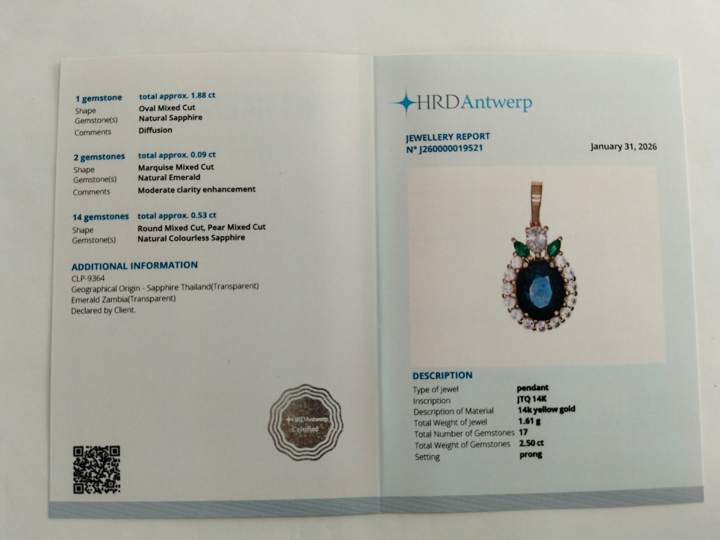 2.50 Ct Oval Mixed Cut Natural Sapphire 14K Gold Pendant