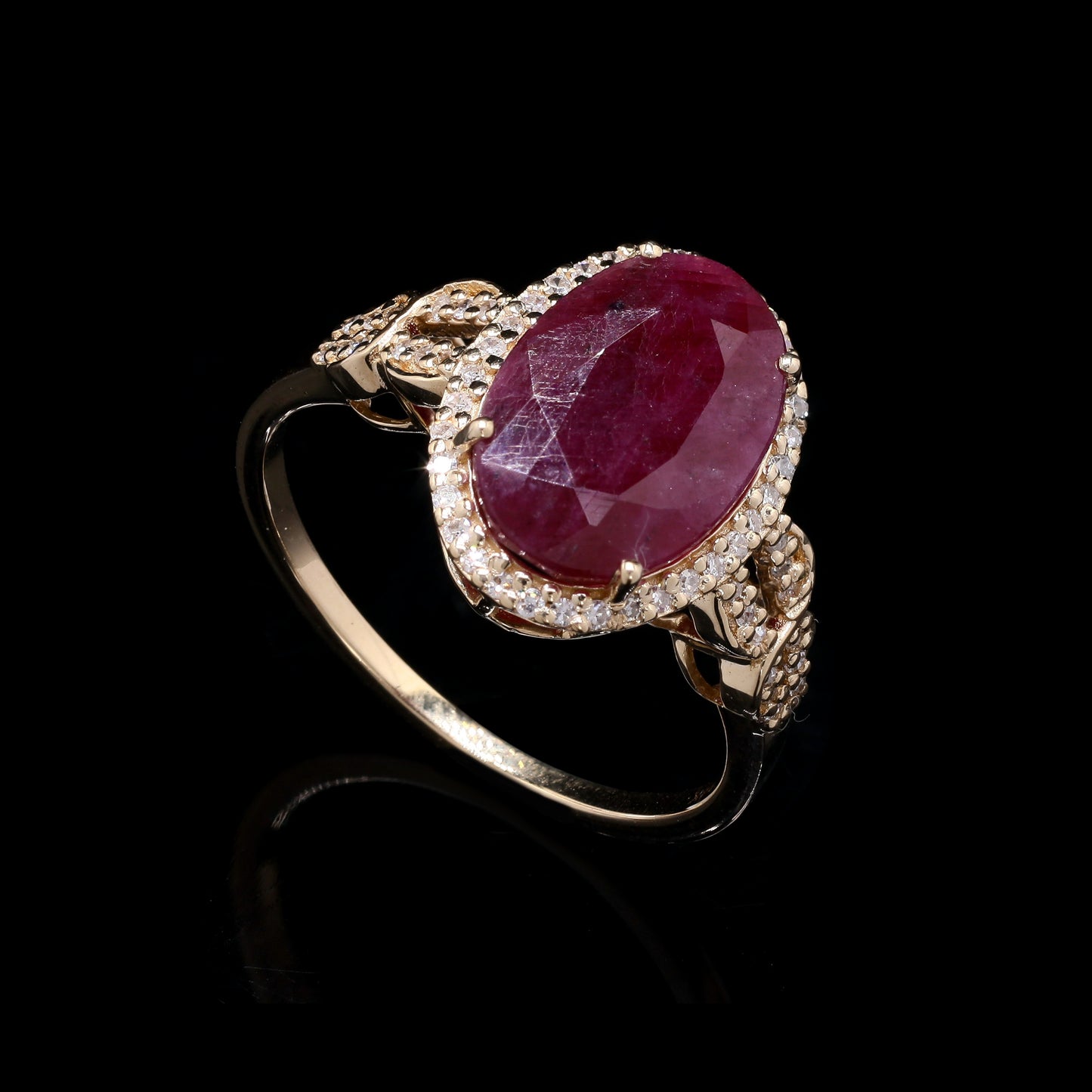 5.14 Ct Oval Mixed Cut Natural Ruby 14K Gold Ring