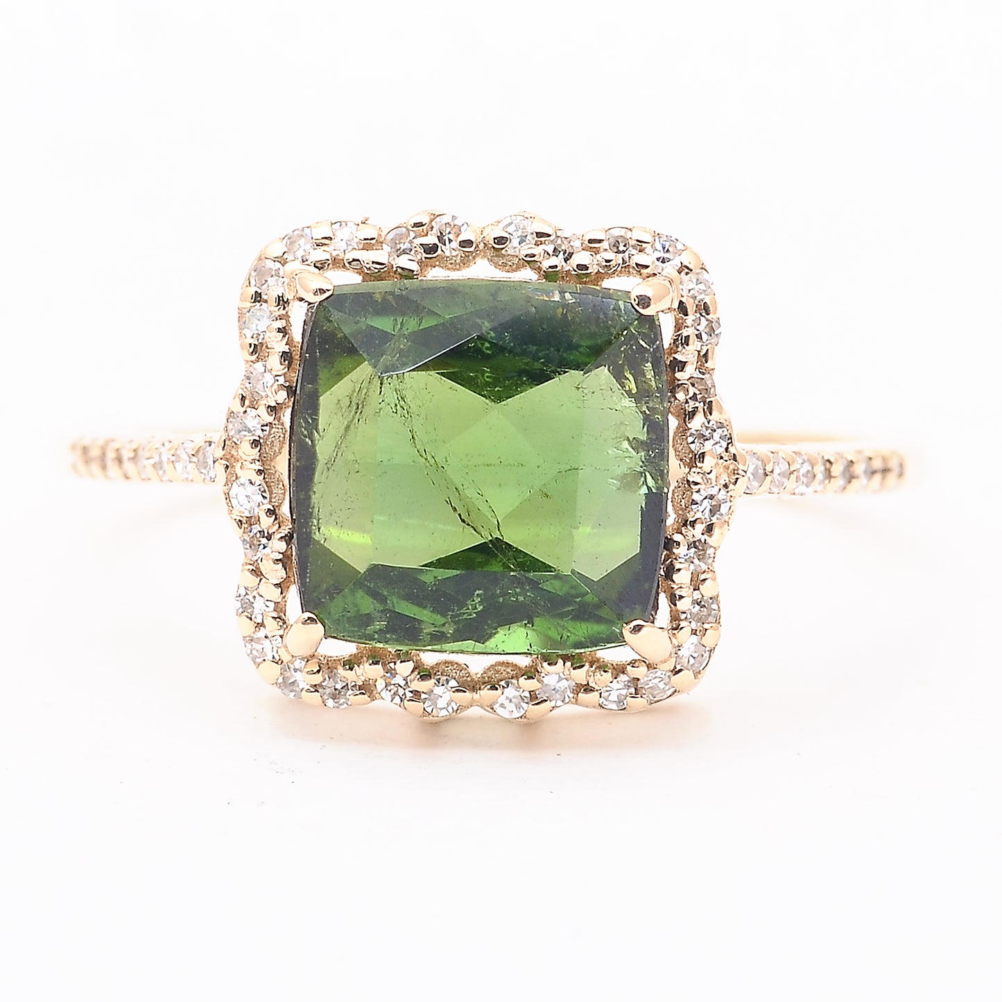 2.76 Ct Cushion Mixed Cut Natural Tourmaline 14K Gold Ring