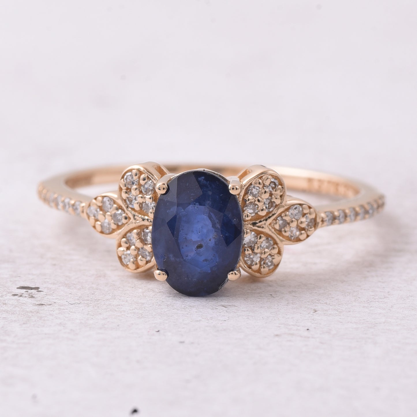 1.49 Ct Oval Mixed Cut Natural Sapphire 14K Gold Ring