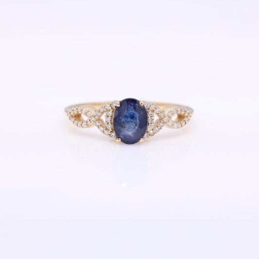 1.39 Ct Oval Mixed Cut Natural Sapphire 14K Gold Ring