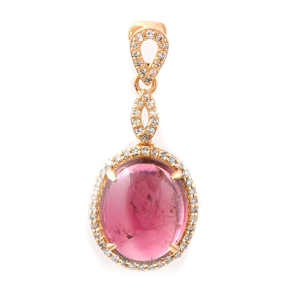 3.80 Ct Oval Cabochon Cut Natural Pink Tourmaline 14K Gold Pendant