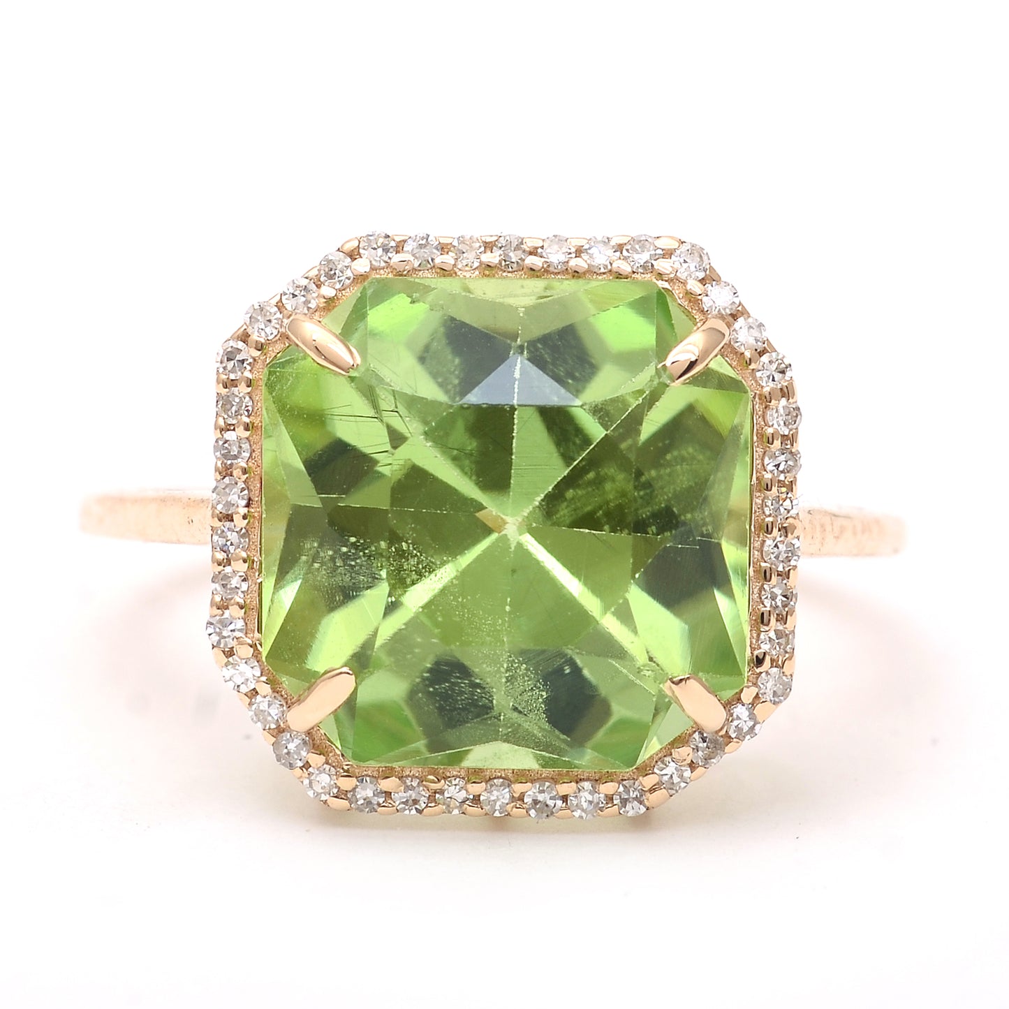 6.61 Ct Octagon Step Cut Natural Peridot 14K Gold Ring