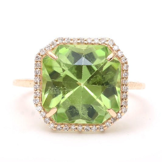 6.61 Ct Octagon Step Cut Natural Peridot 14K Gold Ring