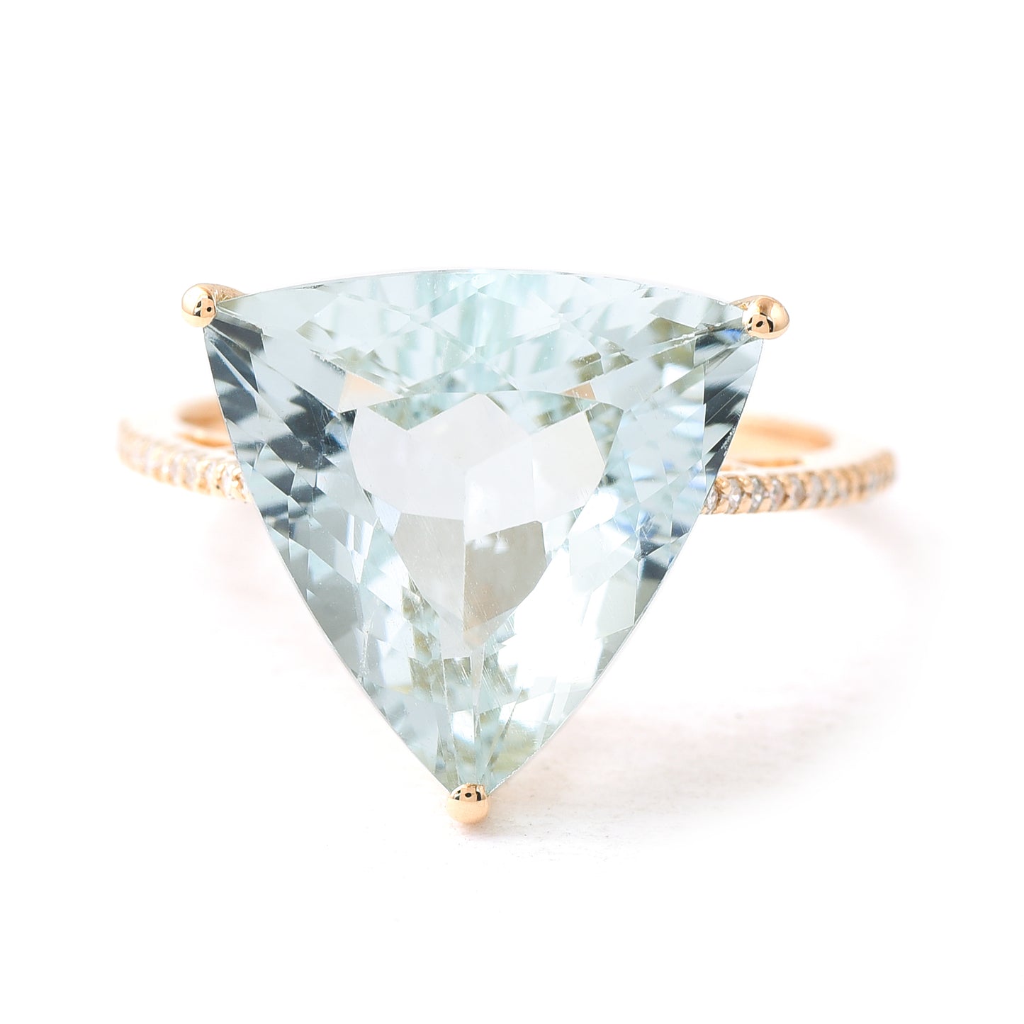 2.09 Ct Triangle Mixed Cut Natural Aquamarine 14K Gold Ring