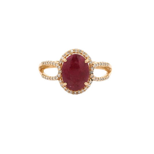 2.48 Ct Oval Mixed Cut Natural Corundum Ruby 14K Gold Ring