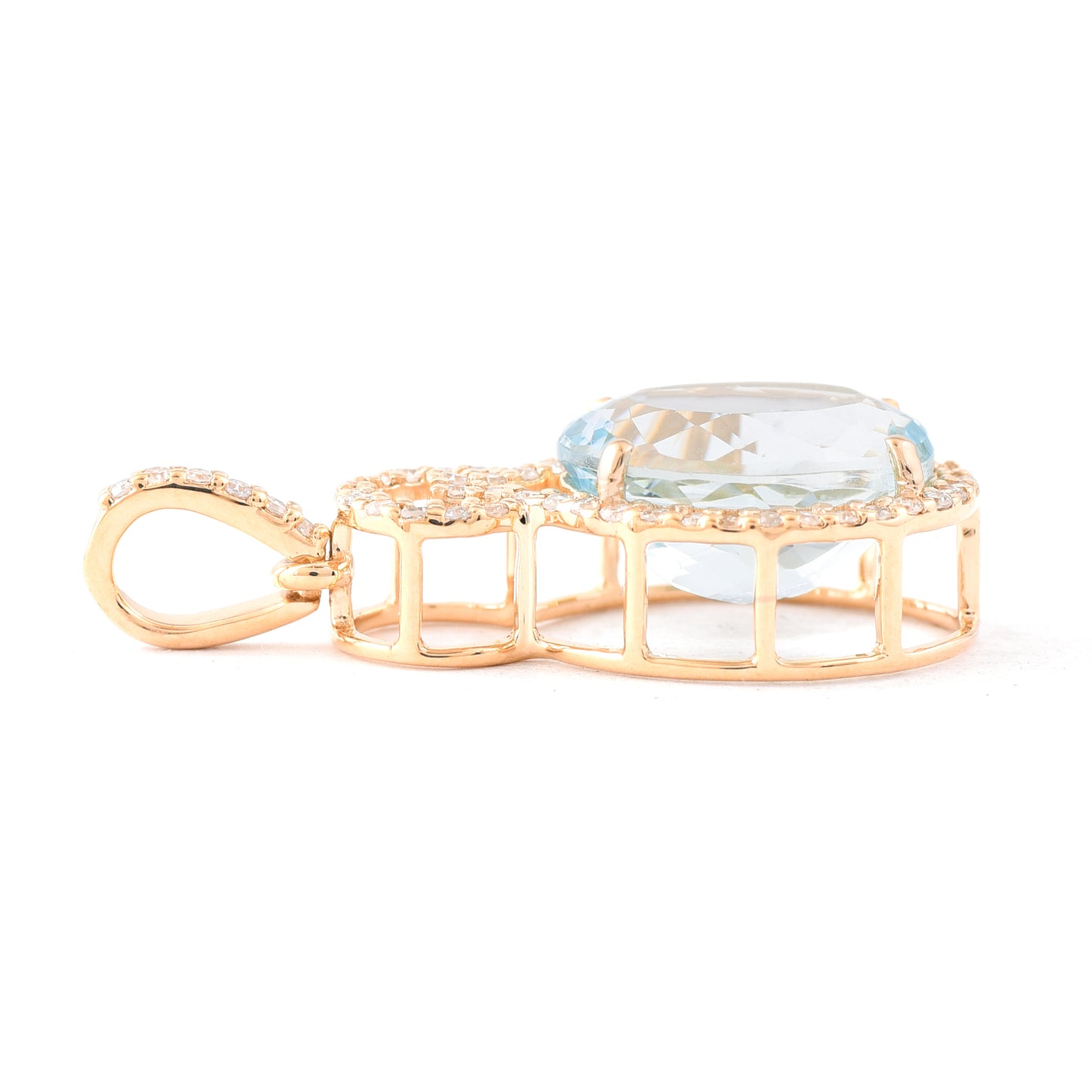 2.75 Ct Oval Mixed Cut Natural Aquamarine 14K Gold Pendant