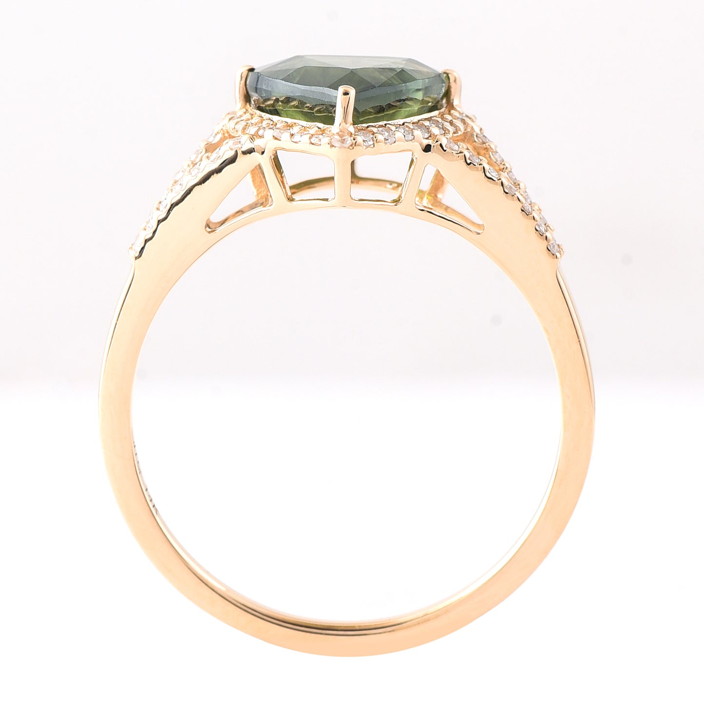 2.40 Ct Triangle Mixed Cut Natural Green Sapphire 14K Gold Ring