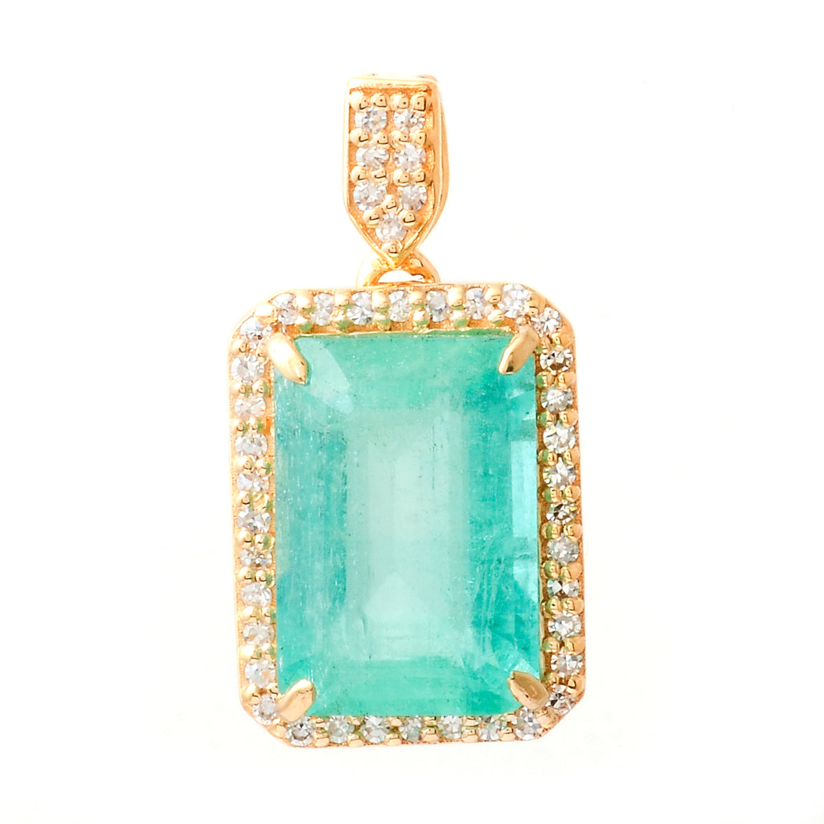 3.21 Ct Octagon Step Cut Natural Emerald 14K Gold Pendant