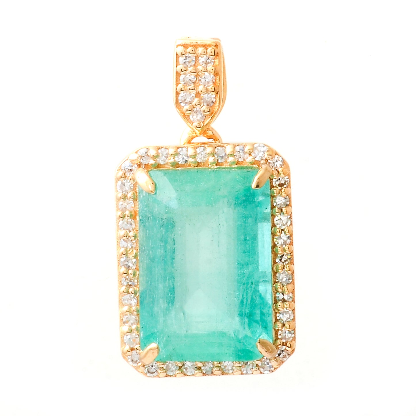 3.21 Ct Octagon Step Cut Natural Emerald 14K Gold Pendant