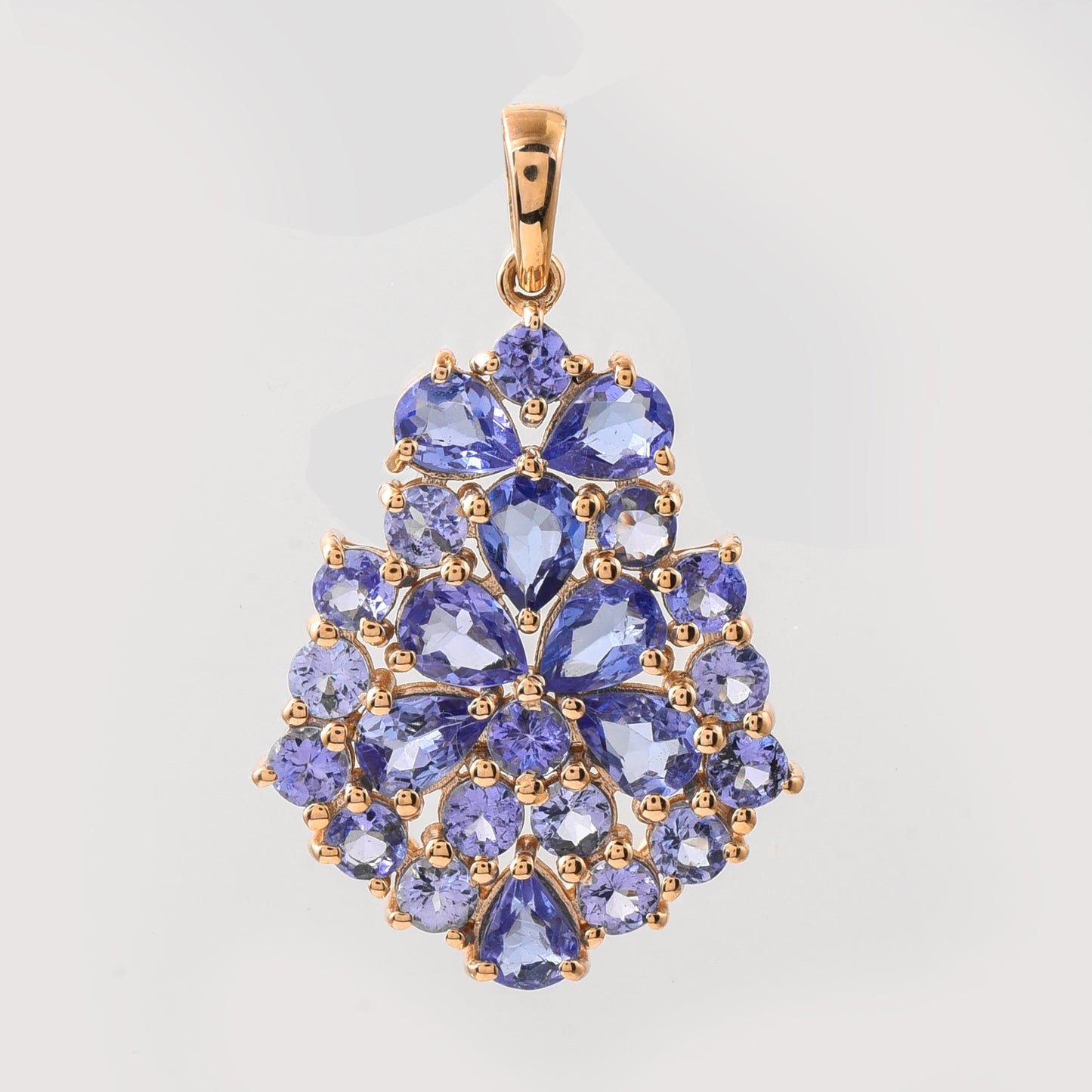 2.16 Ct Round Mixed Cut, Pear Mixed Cut Natural Tanzanite 14K Gold Pendant