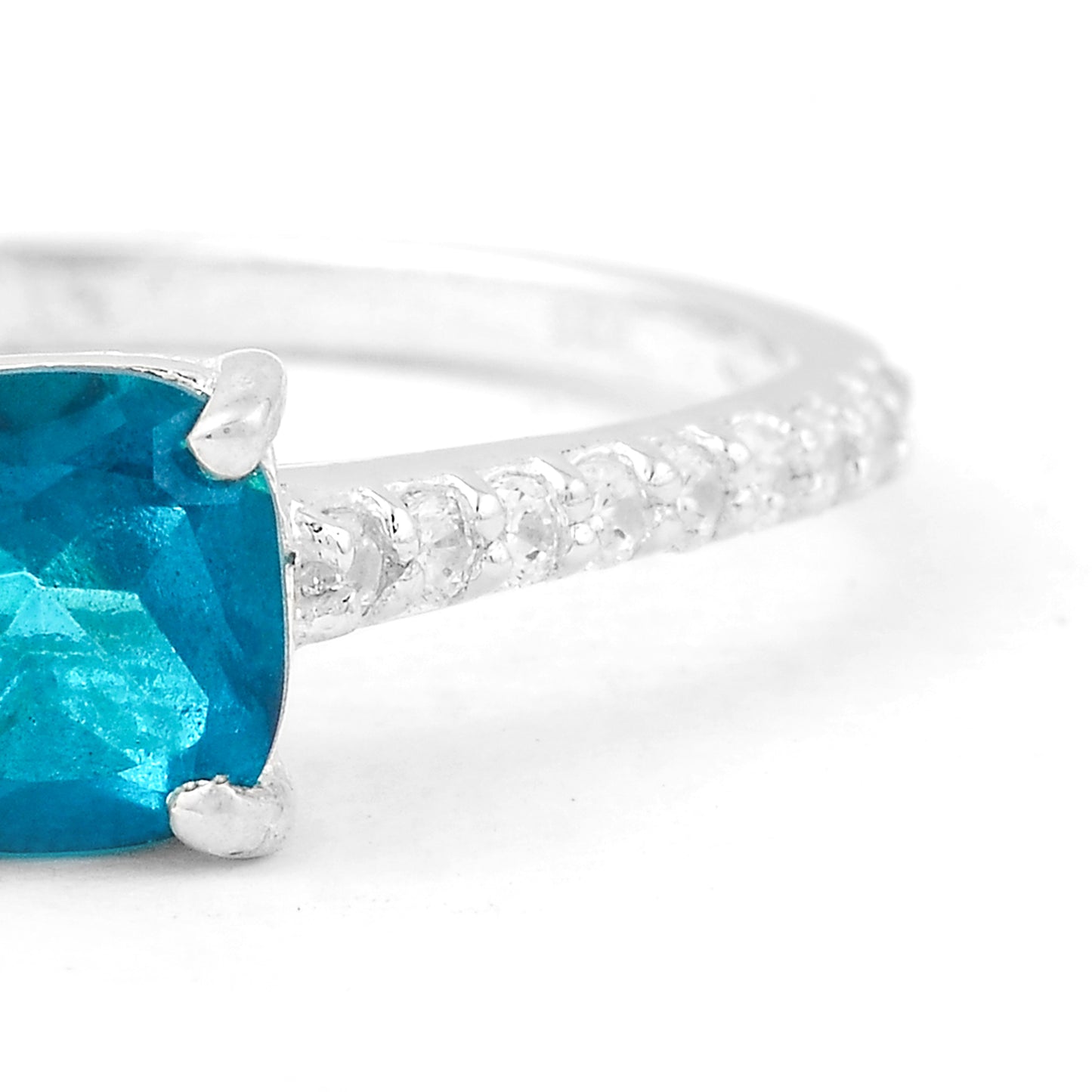 1.96 Ct Cushion Pariba Topaz, Cubic Zirconia, 925 Sterling Silver Ring