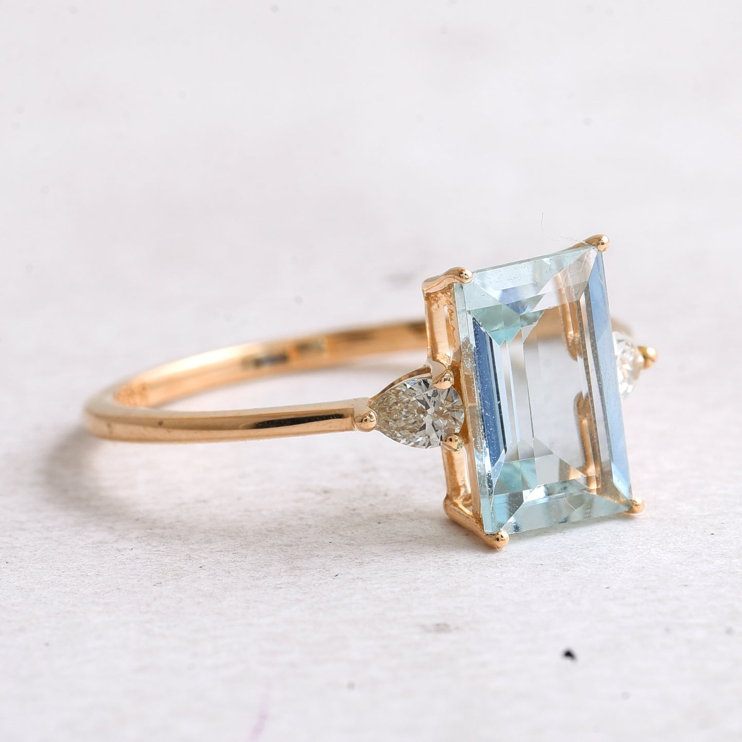 1.65 Ct Rectangle Step Cut Natural Aquamarine 14K Gold Ring