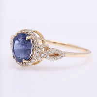 2.25 Ct Oval Mixed Cut Natural Sapphire 14K Gold Ring