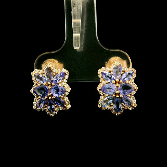 1.77 Ct Pear Tanzanite 14K Gold Earrings