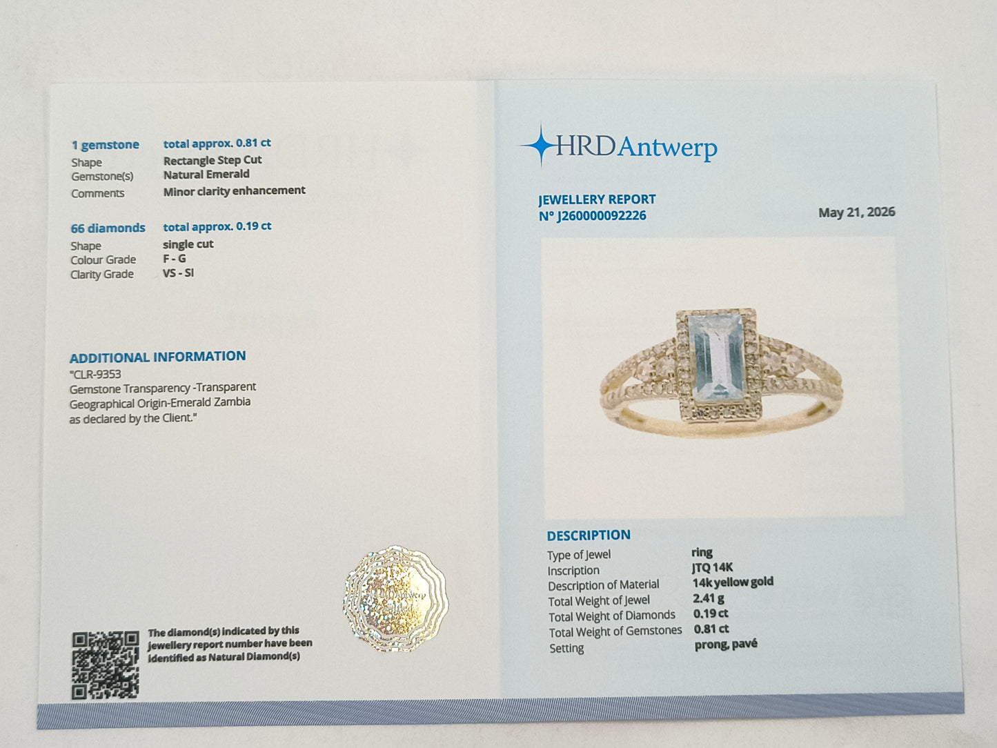 1.10 Ct Octagon Emerald 14K Gold Ring