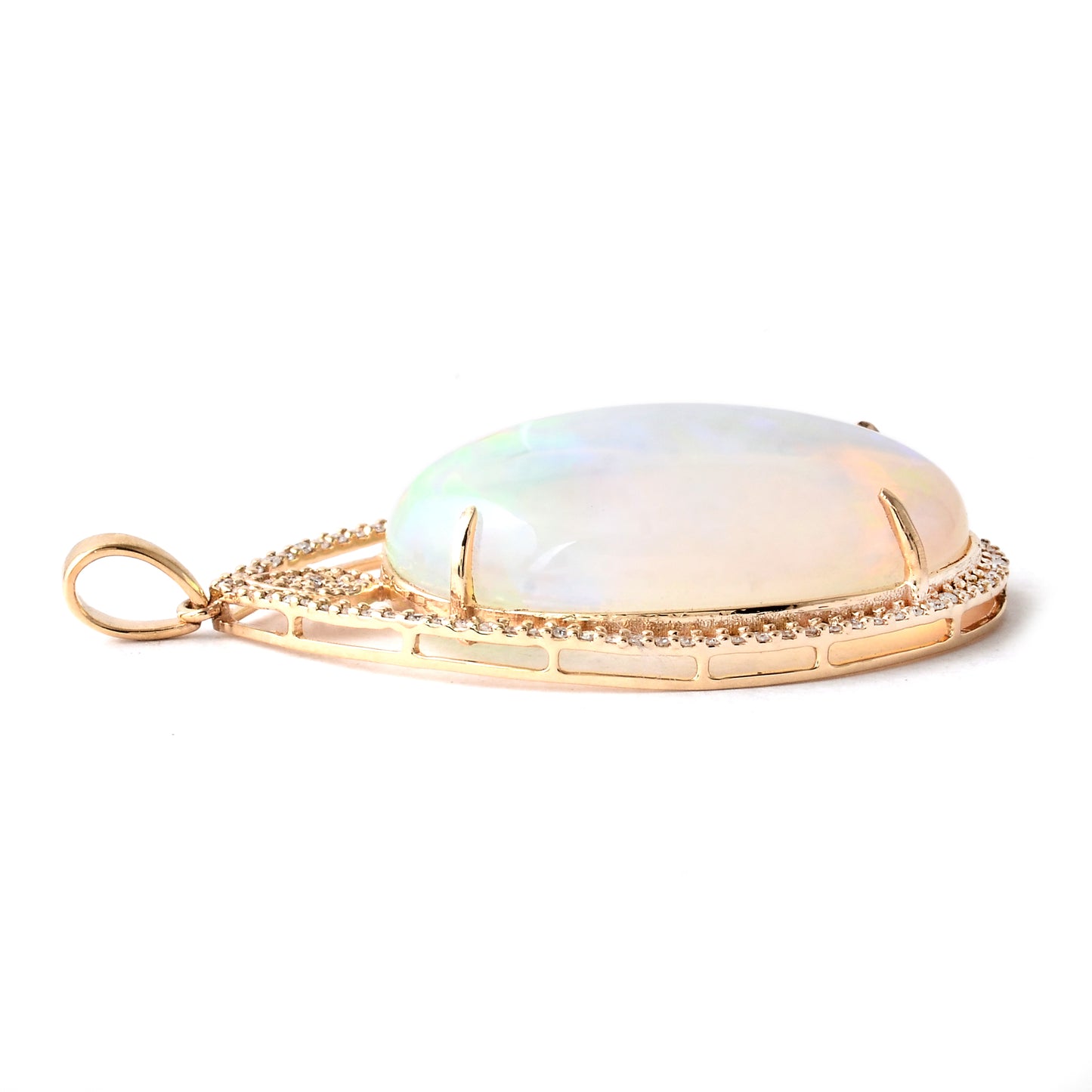 19.95 Ct Oval Mixed Cut Natural Opal 14K Gold Pendant