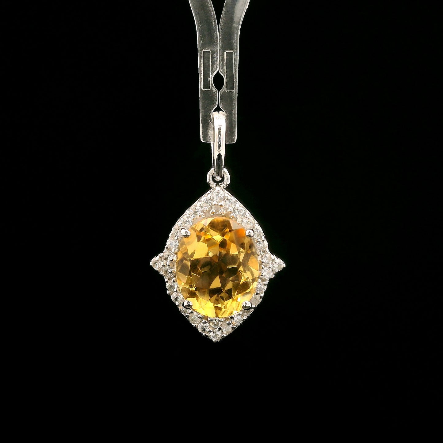 2.63 Ct Oval Citrine, White Zircon 925 Sterling Silver Pendant