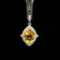 2.63 Ct Oval Citrine, White Zircon 925 Sterling Silver Pendant