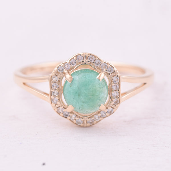 0.90 Ct Round Emerald 9K Gold Ring