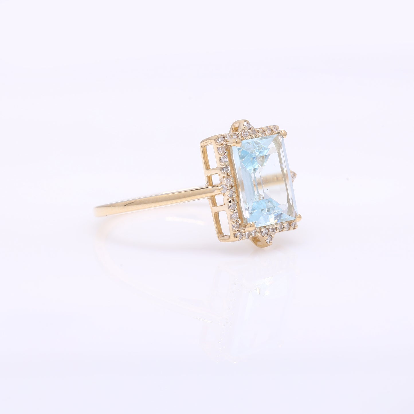 1.99 Ct Rectangle Step Cut Natural Aquamarine 14K Gold Ring