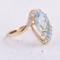 2.20 Ct Pear Natural Aquamarine 14K Gold Ring