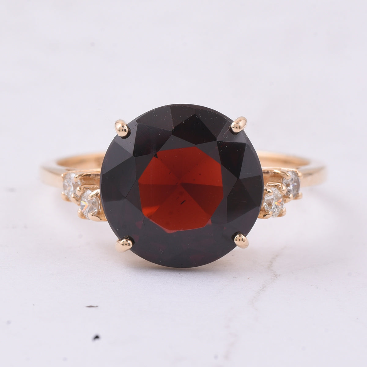 4.68 Ct Round Natural Garnet 14K Gold Ring