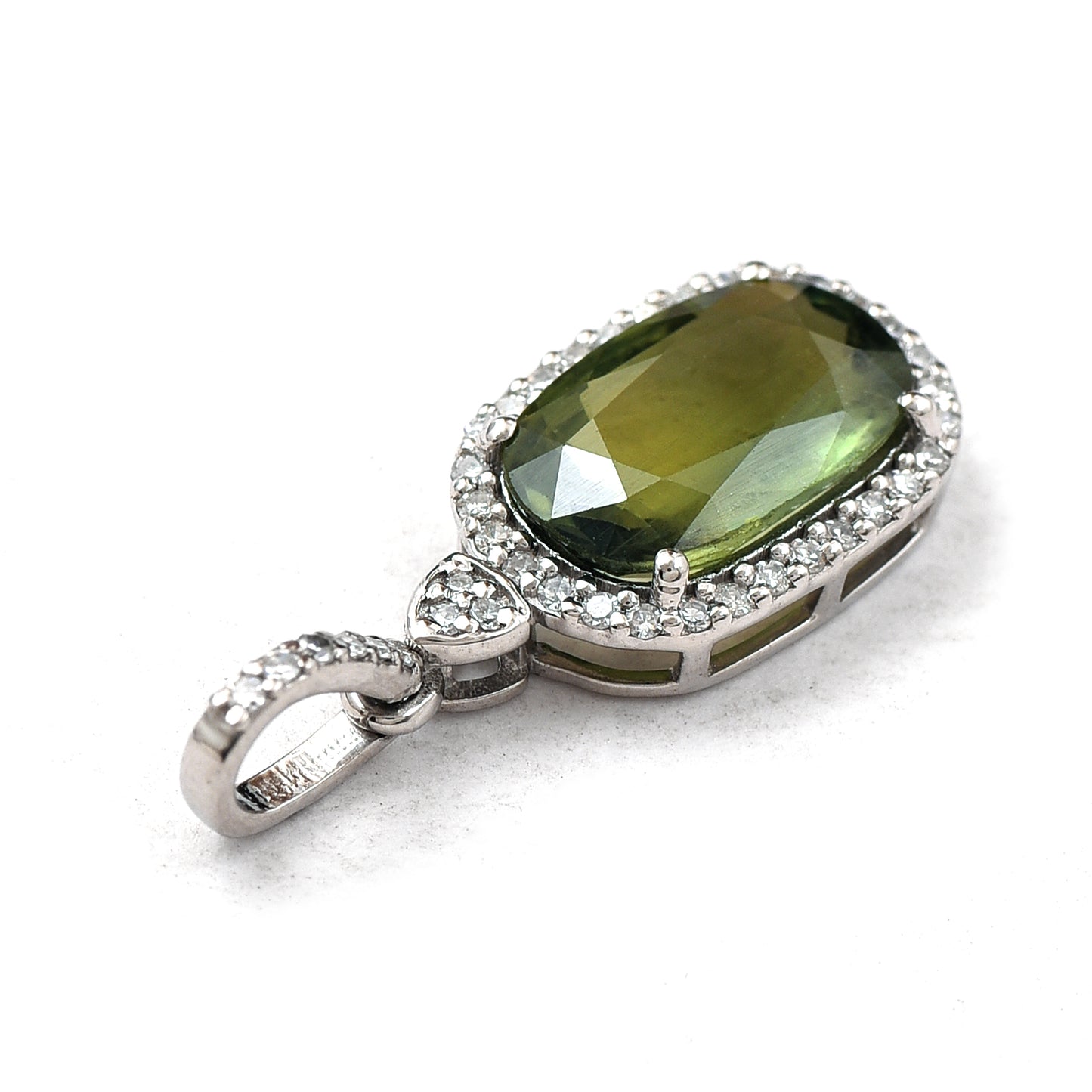 2.24 Ct Cushion Mixed Cut Natural Green Sapphire 950 Platinum Pendant