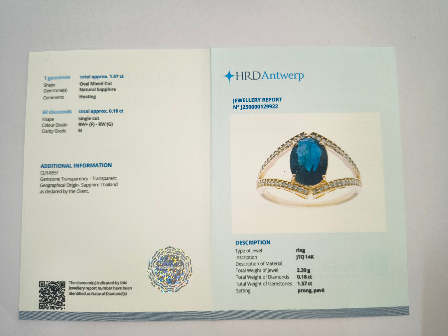 1.75 Ct Oval Natural Sapphire 14K Gold Ring